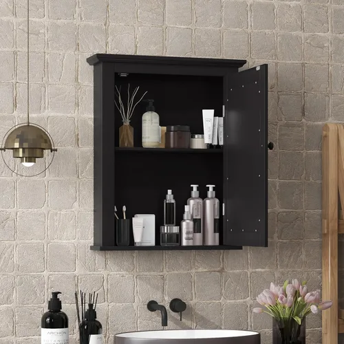 Vista 4 de GLACER Armario con espejo de baño, armario de almacenamiento montado en la pared con puerta de espejo y estante ajustable, botiquín con espejo