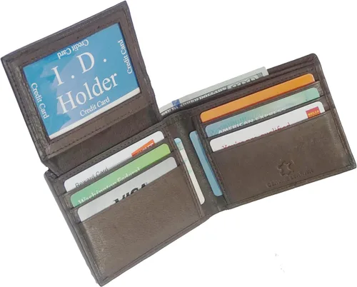 Vista 4 de Cartera para hombre con bloqueo RFID, funda para tarjetas de crédito, cuero de vaca marrón