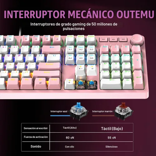 Vista 2 de FOXXRAY HKM-95 Teclado mecánico con cable para juegos, retroiluminado RGB de tamaño completo con perilla de control de medios, interruptores azules