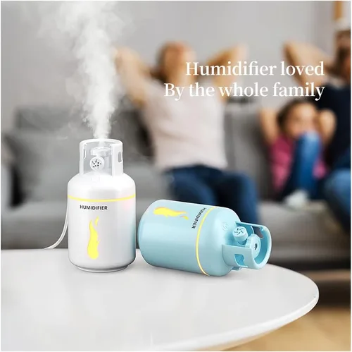 Vista 8 de TTPP Humidificador 3 en 1 con luz nocturna pequeño ventilador 10.1 fl oz portátil mini coche USB humidificador para el hogar coche dormitorio Azul