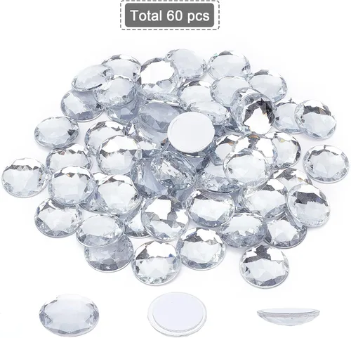 Vista 4 de FINGERINSPIRE 60 diamantes de imitación acrílicos autoadhesivos de 0.98 pulgadas con contenedor, parte trasera plana transparente, gemas circulares