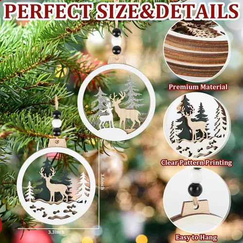 Vista 2 de 6 adornos de Navidad de madera con purpurina para árbol de madera de invierno del país de las maravillas, decoraciones colgantes de Feliz Navidad