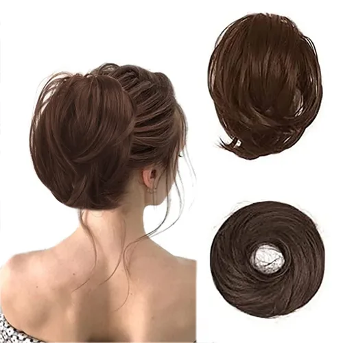 Vista 15 de BARSDAR Extensiones de Moño de Cabello Liso - Extensiones de Moño de Cola de Caballo Corta y Lisa para Mujeres, Coleteros de Moño de Cabello