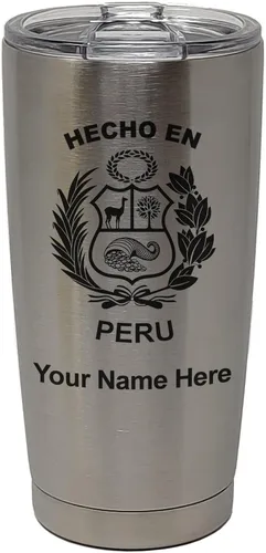 Vista 30 de LaserGram Vaso aislado al vacío de 20 onzas, hecho en Perú, grabado personalizado incluido (negro)