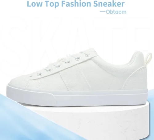 Vista 2 de Obtaom Zapatos deportivos de lona para mujer, con cordones, cómodos, zapatos de patinaje para mujer, zapatos casuales de tenis planos