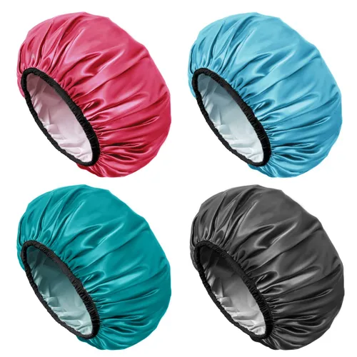 Vista 13 de Aquior Gorro de ducha extra grande para hombres, satén EVA de doble capa, impermeable, reutilizable, para mujeres, cabello largo