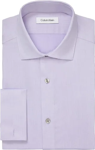 Vista 3 de Calvin Klein Camisa de vestir para hombre, ajuste delgado, sin planchar, espiga francesa