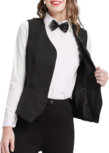 Vista 4 de GRACE KARIN Chaleco de traje elegante con cuello en V para mujer, ajustado, con botones, para oficina