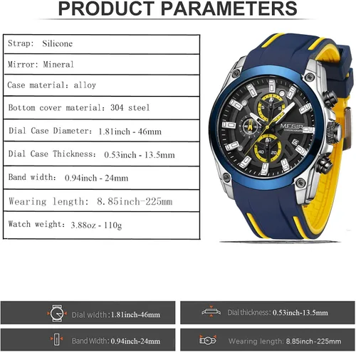 Vista 6 de MEGIR Relojes deportivos de cuarzo para hombre con cronógrafo calendario luminoso función impermeable correa de silicona
