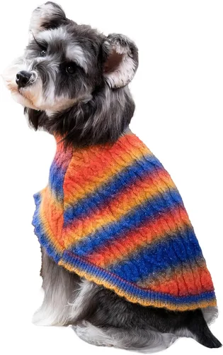 Vista 13 de Suéter para perro con capa, suéter de algodón perla para cachorros, ropa de punto para clima frío para perros pequeños, ropa clásica de cuello