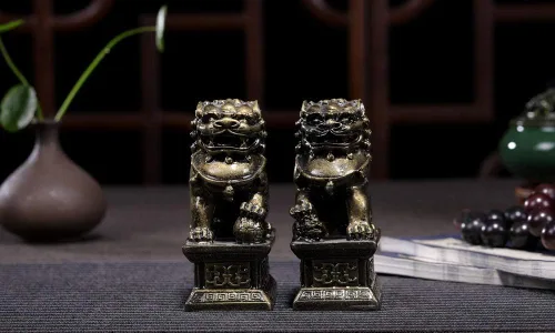 Vista 6 de Foo Dogs - Estatuas de león guardián, par de figuras de perros Fengshui Fu, inauguración de la casa, felicitaciones para evitar la energía malvada