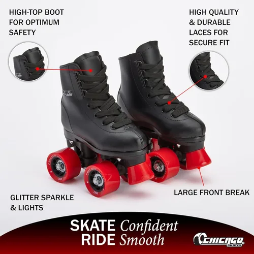Vista 4 de Chicago Rink Patines para niñas y niños – Zapatos de patinaje duraderos para uso en interiores y exteriores con cuello acolchado en el tobillo