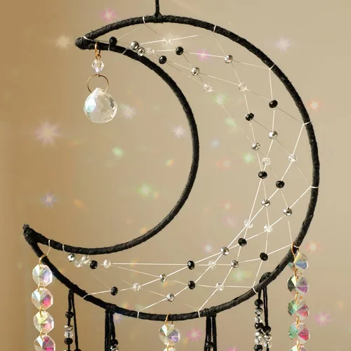 Vista 7 de Artilady - Atrapa-sueños de cristal, grandes atrapasueños de luna negros estilo boho para colgar en la pared, decoraciones para la casa, decoración