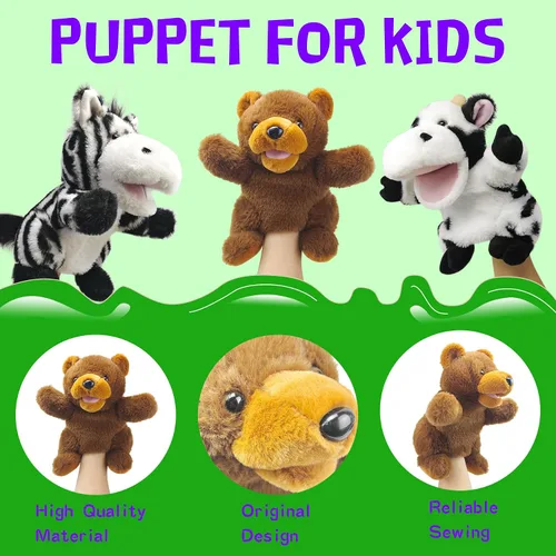 Vista 4 de Marionetas de mano, títeres de oso, marionetas de mano de animales de 10 pulgadas para niños, marioneta de mano para niños pequeños de 1 a 3 años