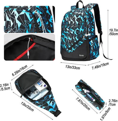 Vista 5 de bunie Mochila escolar para niños, mochila grande para niños, mochilas para escuela primaria, secundaria, mochila fresca para niños de 7, 8, 9, 10