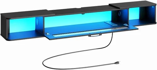 Vista 10 de HOOBRO Soporte de TV flotante con luz LED y toma de corriente para televisores de hasta 65 pulgadas, estante de TV montado en la pared, consola