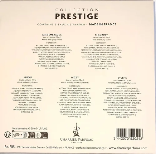 Vista 4 de Charrier Parfums - 5 Eaux de Parfum Prestige Caja de Regalo - 1.7 fl oz - Hecho en Provenza, Francia