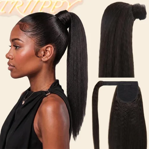 Vista 9 de Extensión de cola de caballo cabello humano rizado birmano pelo #Color natural rizado birmano