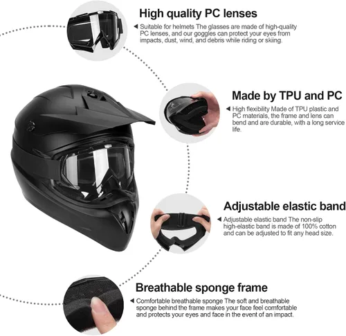 Vista 7 de JAGASOL DOT - Casco de motocross todoterreno para motocross, gafas JAGASOL Dirt Dike, gafas de esquí