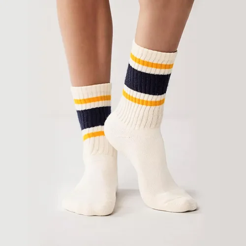 Vista 4 de 4 pares de calcetines a rayas para mujer, calcetines deportivos retro de algodón, elásticos, calcetines novedosos, unisex, multicolor