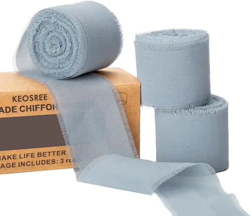 Vista 9 de KEOSREE 3 Rollos de Cinta de Gasa Negra Hecha a Mano, 1.5" x 21 Yardas Cintas de Seda con Flecos Deshilachados (3 Rollos *7 Yardas) para Envolver