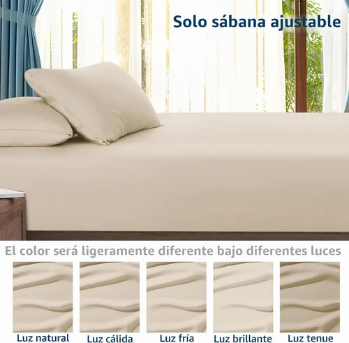 Vista 8 de Paquete de 2 sábanas bajeras de enfriamiento de viscosa de bambú tamaño individual solo Beige