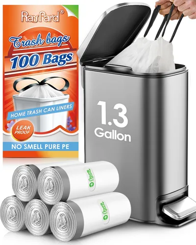 Vista 8 de Bolsas de basura mini de 1 galón 100 unidades, bolsas de basura resistentes con cordón de RayPard, para basureros pequeños de 3-4 litros, pequeños