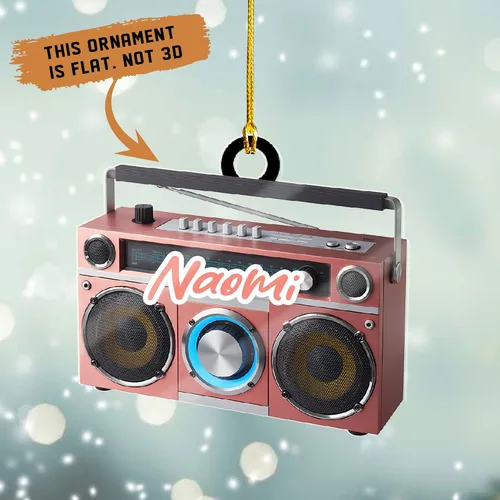 Vista 3 de Adorno de radio personalizado 2025, adorno de radio retro personalizado, cinta de cassette, adornos retro, adornos de radio de Navidad, adornos