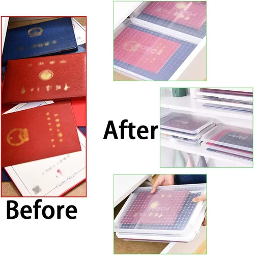Vista 7 de BTSKY Caja de almacenamiento apilable de plástico PP transparente transparente A4 Plus para escritorio, contenedor de revista de papel con hebilla