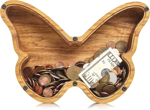 Vista 5 de BUTTERFLY - Alcancía para niños y niñas, caja de dinero personalizada para niños, ahorro de monedas de madera, idea de regalo perfecta