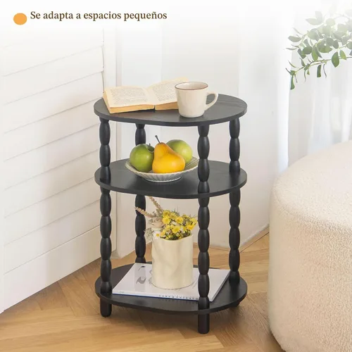 Vista 4 de MaxSmeo Mesa auxiliar negra, mesa auxiliar ovalada pequeña de 3 niveles, mesita de noche moderna, mesa decorativa de madera para sala de estar