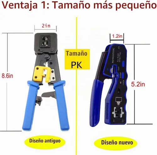 Vista 6 de Kit de herramientas de crimpado RJ45, herramienta de crimpado Ethernet, cortador de pelacables para conectores Cat5e Cat6 Cat6a Pass Thrugh con 10