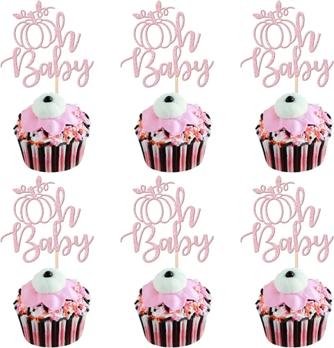 Vista 14 de 24 piezas de decoración de calabaza para cupcakes con purpurina temática de otoño, decoración de pasteles con temática de calabaza, cumpleaños