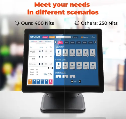Vista 5 de MUNBYN Monitor de pantalla táctil POS de 17 pulgadas, 400 liendres, pantalla táctil LED capacitiva plana, sistema POS y cajón de caja registradora