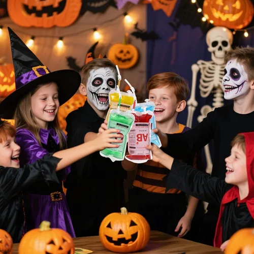 Vista 7 de Paquete de 12 bolsas de sangre de Halloween para bebidas, bolsas