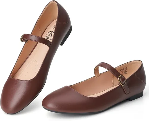 Vista 16 de Trary Mary Jane - Zapatos planos de ballet, zapatos planos negros para mujer, con correa de tobillo, cómodos y elegantes