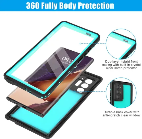 Vista 5 de Funda impermeable para Samsung Galaxy S21 Ultra con protector de pantalla, protección de cuerpo completo, resistente, a prueba de golpes, a prueba