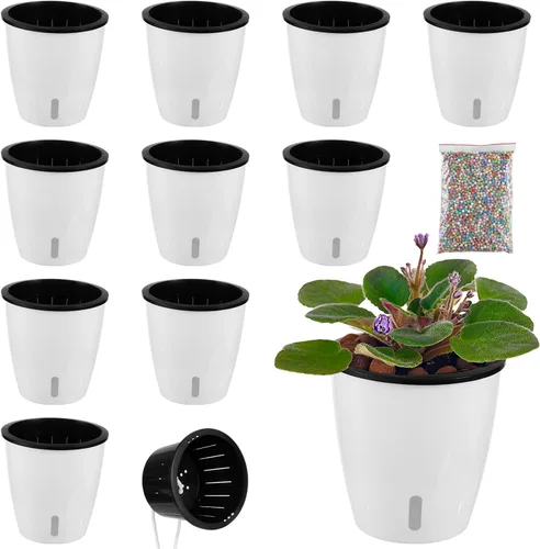 Vista 26 de Planterhoma Macetas de riego automático de 5 pulgadas para plantas de interior, 6 paquetes de macetas de violeta africana con indicador, maceta