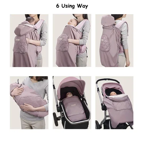 Vista 4 de Bebamour Funda de Invierno para Portabebés Cubierta Universal con Capucha para Todas las Estaciones para Portabebés (A Negro)