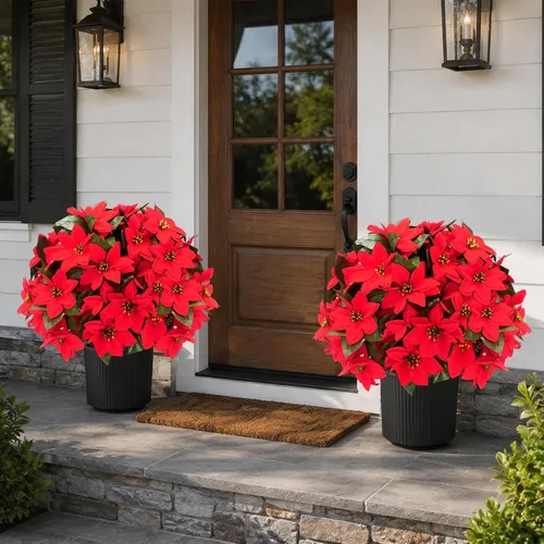 Vista 4 de Árbol de bola de pascua artificial de 26 pulgadas, paquete de 2, resistente Poinsetia