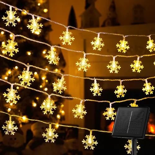 Vista 9 de Tira de luces con diseño de copo de nieve, con 50 ledes, 24.6pies, impermeable, para exteriores, con 8 modos de iluminación para bodas, fiestas