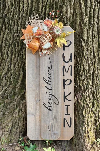 Vista 2 de Rockin' Wood Letreros de calabaza en blanco para decoración de porche de otoño, úsala como está o personaliza con tu propio diseño, perfecto