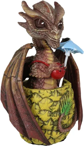 Vista 6 de Ebros Gift Figura de dragón de piña tropical de Tiki Mai Tai, bebida de alcohol borracho, 6.25 pulgadas de alto, medieval renacentista de fantasía