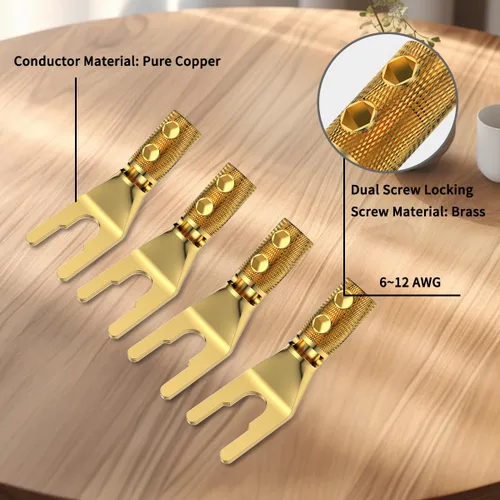 Vista 3 de 4 conectores de pala, horquilla de audio de cobre puro de 45 grados, enchufe de espada en Y, tubo termorretráctil y llave hexagonal, enchufe