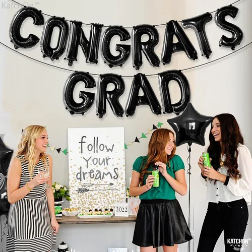 Vista 6 de Decoraciones de graduación 2026 Globos negros de graduación de felicitaciones – 16 pulgadas Cartel negro de felicitaciones graduadas Cartel