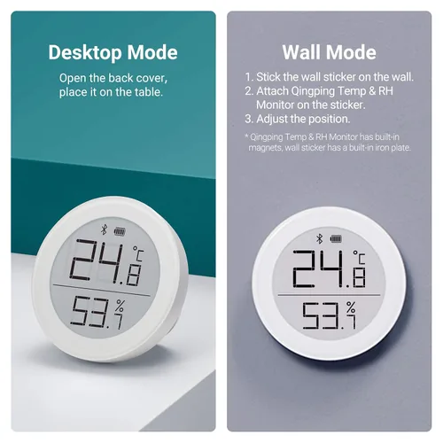 Vista 3 de Qingping Termómetro digital Bluetooth, higrómetro, monitor preciso de temperatura y humedad, sensor de temperatura inteligente para interiores