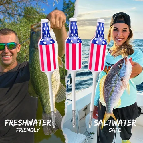 Vista 5 de Paquete de 3 bobbers de pesca con la bandera estadounidense, regalo perfecto para el Día de los Veteranos y el 4 de julio - Bobbers patrióticos