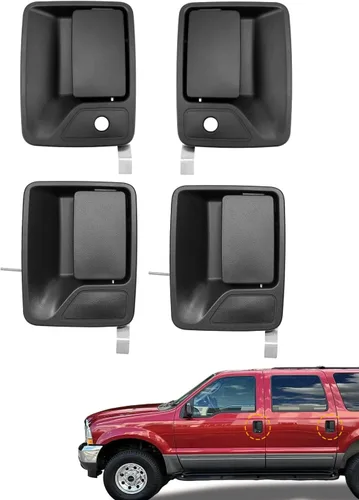 Vista 8 de Juego de manijas de puerta exterior (4 unidades), compatible con Ford F-250 Plástico negro