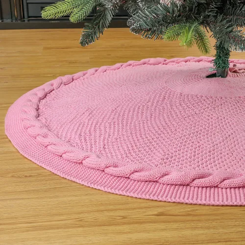 Vista 9 de Sattiyrch Falda de punto para árbol de Navidad – Base clásica de punto trenzado con cierre de lazo – Decoración festiva acogedora para árbol de Beige