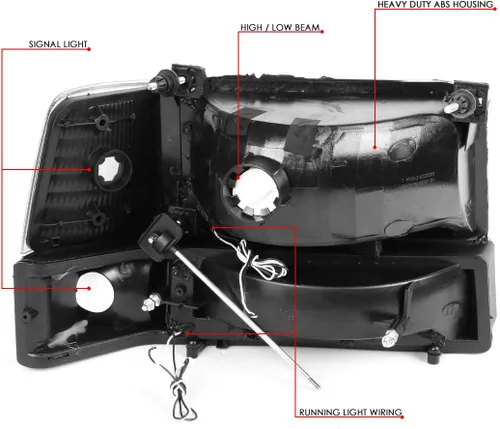 Vista 6 de DNA MOTORING Par de faros delanteros de barra de luz LED dual compatibles con 92-96 F150 F250 F350 Bronco, negro/ámbar, HL-LB-F15092-6P-BK-AM